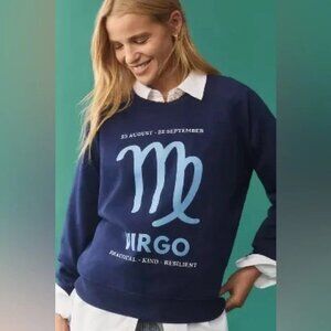 Anthropologie Women’s Virgo Zodiac Sweatshirt Size M Unisex Crewneck Navy Blue